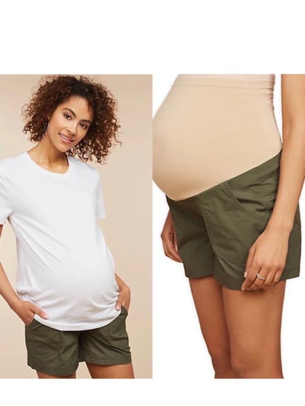 Motherhood Maternity | Olive Green Cargo Shorts With Panel | Size Small